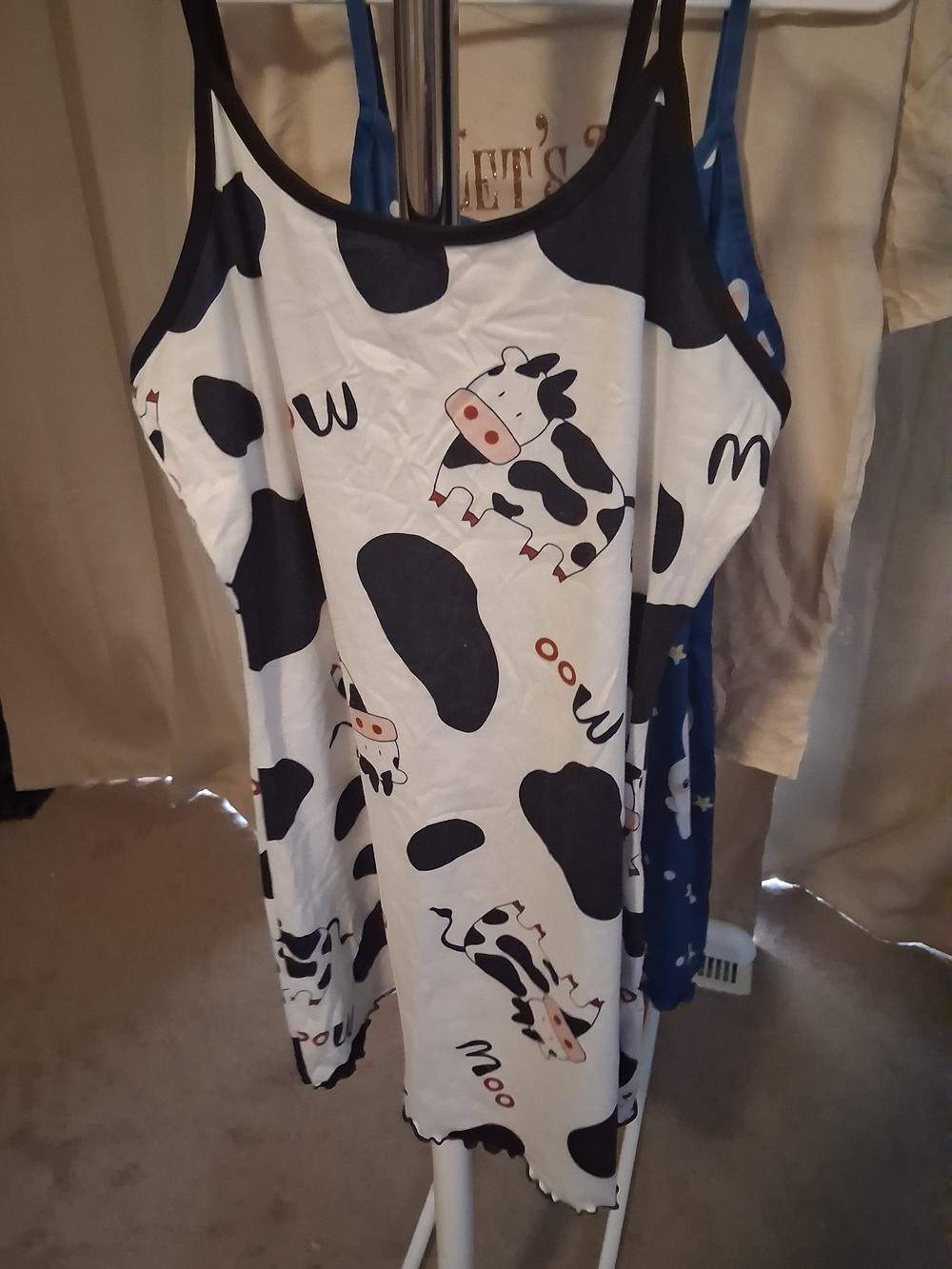 Cow Print Sleep Chemise Nightdress - White and Black